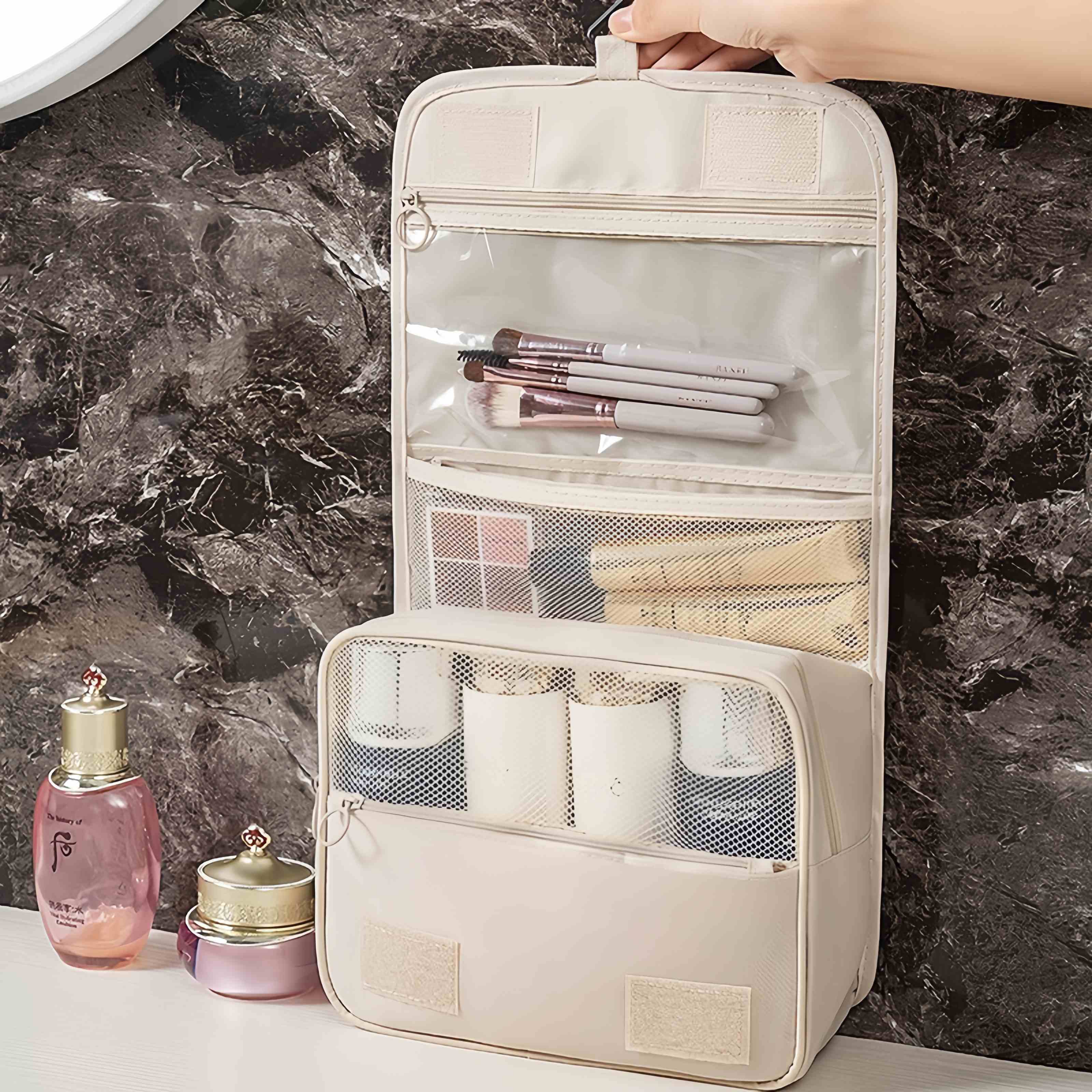 Handheld large capacity dry wet separation waterproof storage bag, wash bag travel convenient multifunctional hanging makeup bag