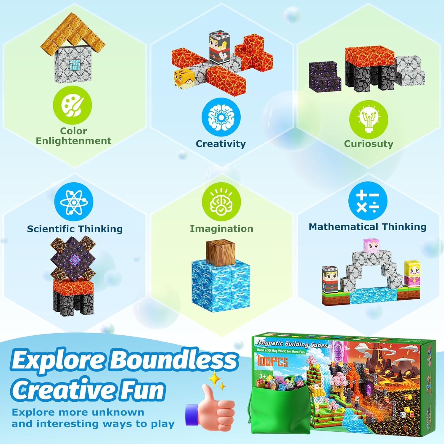 Magnetische Bausteine Mine World Magnet Cube Set STEM Montessori Sinnesspielzeug für Kinder Jungen Mädchen ab 3 Jahren DIY Modell Kinder