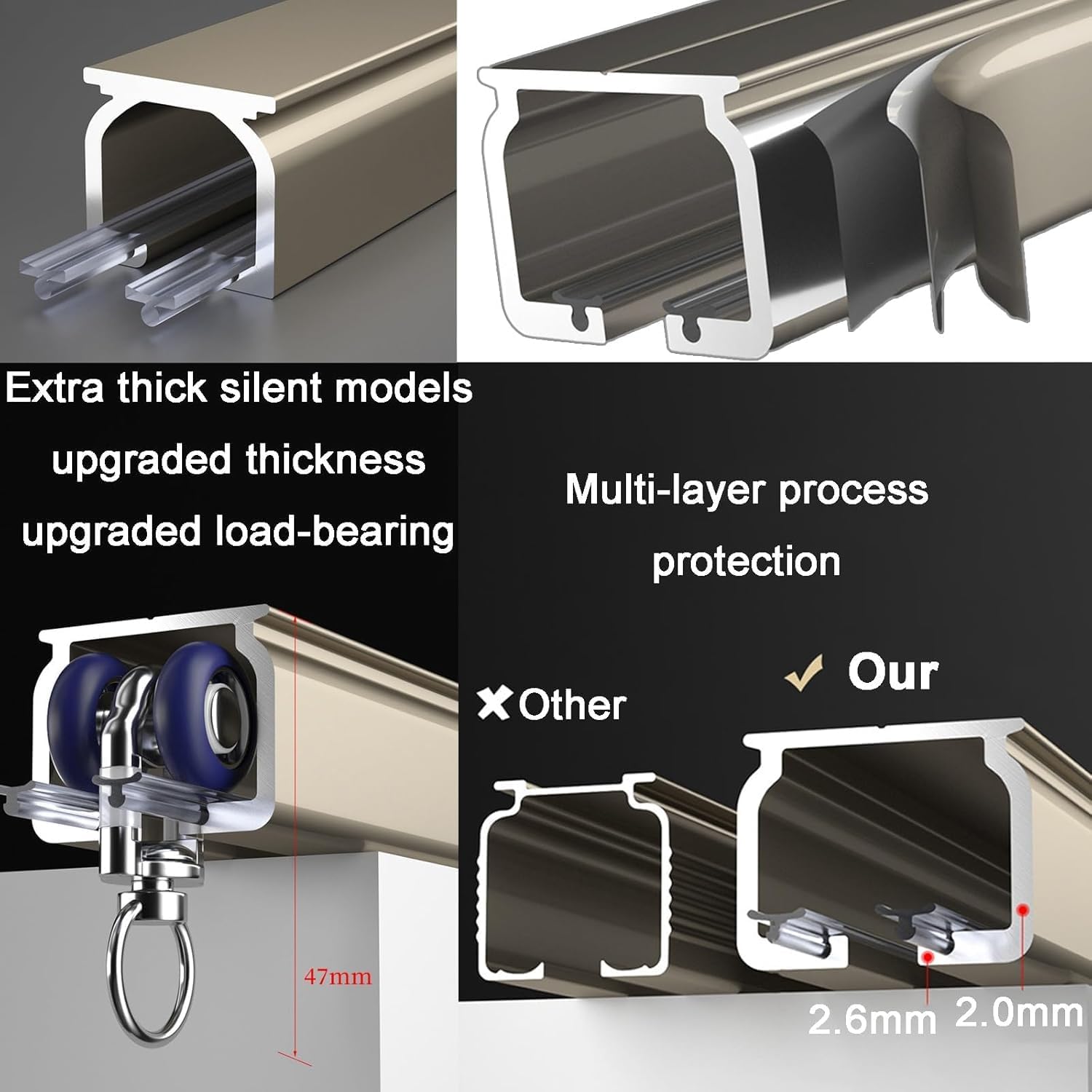 Para barra de cortina doble, sistema de riel silencioso resistente, diseño 2 en 1 para sala de estar, dormitorio o divisor de ha