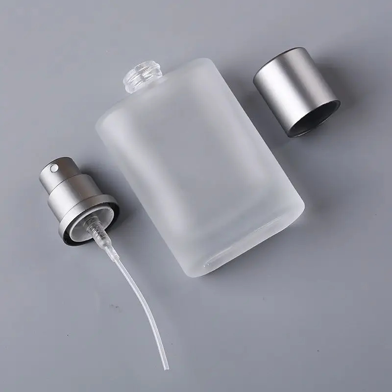 Botella de Perfume de vidrio arenado con tapa de tornillo de 30ml, botella vacía con pulverizador líquido, botella dispensadora de 50ml, maquillaje vacío, niebla fina