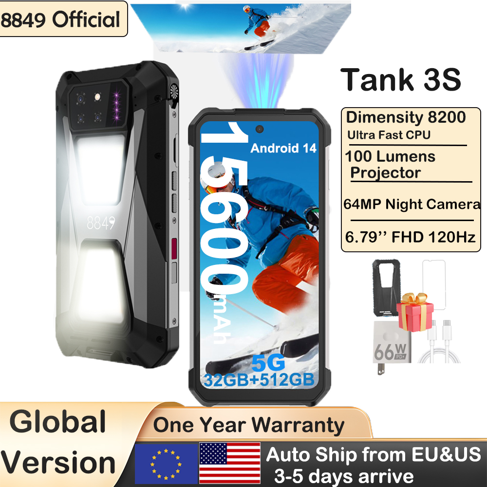 8849 Tank 3S Unihertz Smartphone resistente con proyector 5G 24/32GB RAM 256/512GB ROM Dimensity 8200 64MP Teléfono de visión nocturna