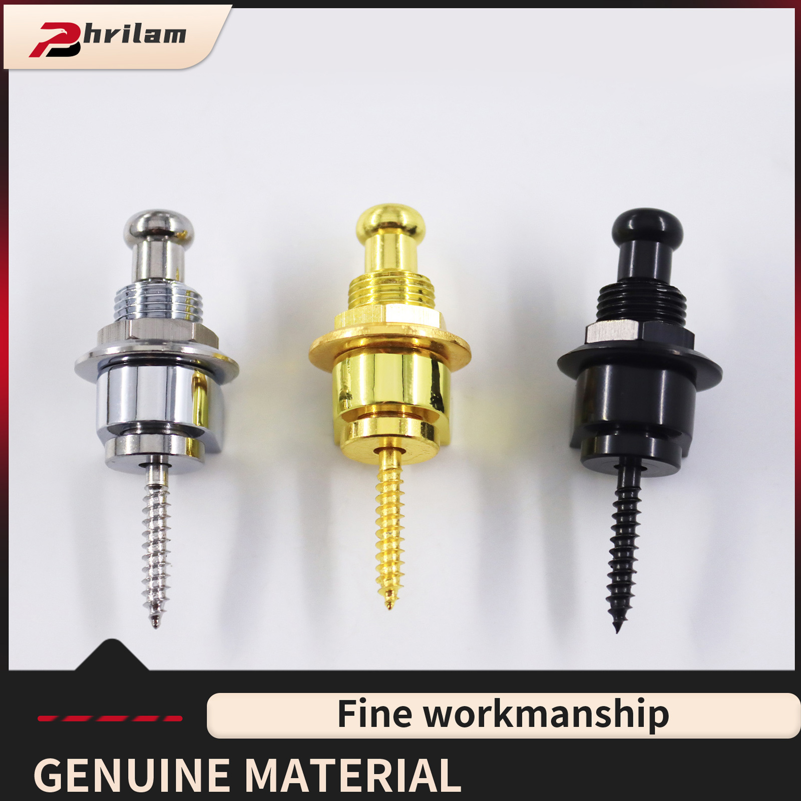 PHRILAM 2 Stück rutschfeste Gitarrengurtschlösser aus Metall, Schwarz/Chrom/Gold erhältlich