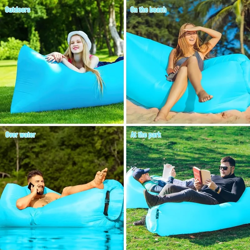 saco de assento de ar, sofá de ar de 200 * 70 cm para acampamento ao ar livre, cadeira inflável, sofá inflável, com embalagem portátil, azul.