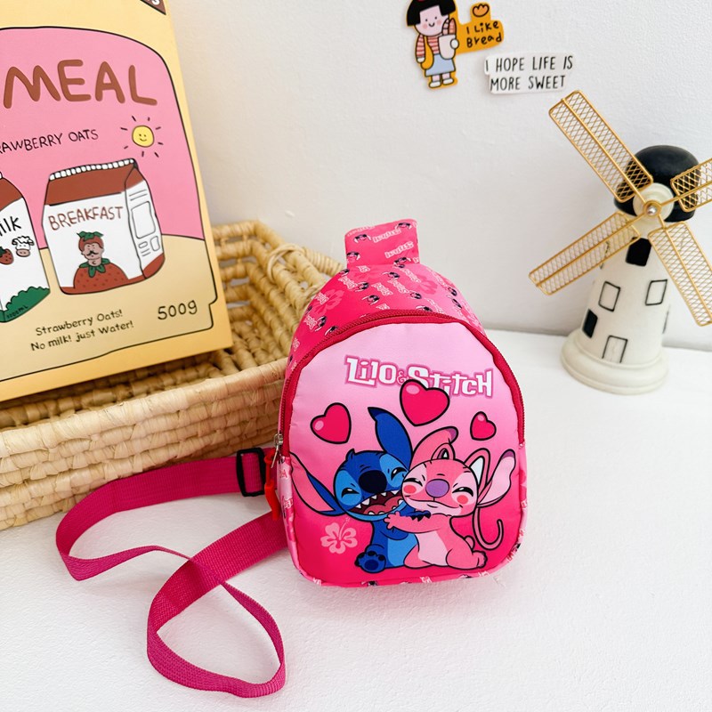 디즈니 만화 스티치 어린이 가슴 가방 패션 Crossbody 가방 귀여운 허리 보관 주머니 지퍼 동전 지갑 어린이 선물