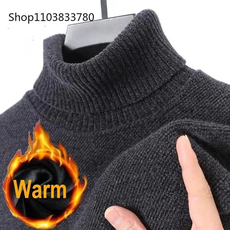 Camisola de gola alta masculina casual grosso rollneck camisola de malha quente dos homens jumper camisola de lã masculino outwear malhas 3xl 4xl