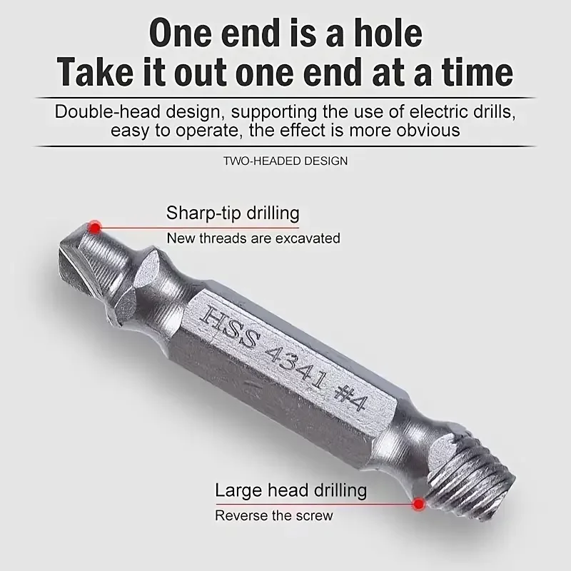 Damaged Screw Extractor Broken Bolt Stripped Set Double Head Tool Easy Out Removal Disassemble Stud Slip Teeth Demolish Remover