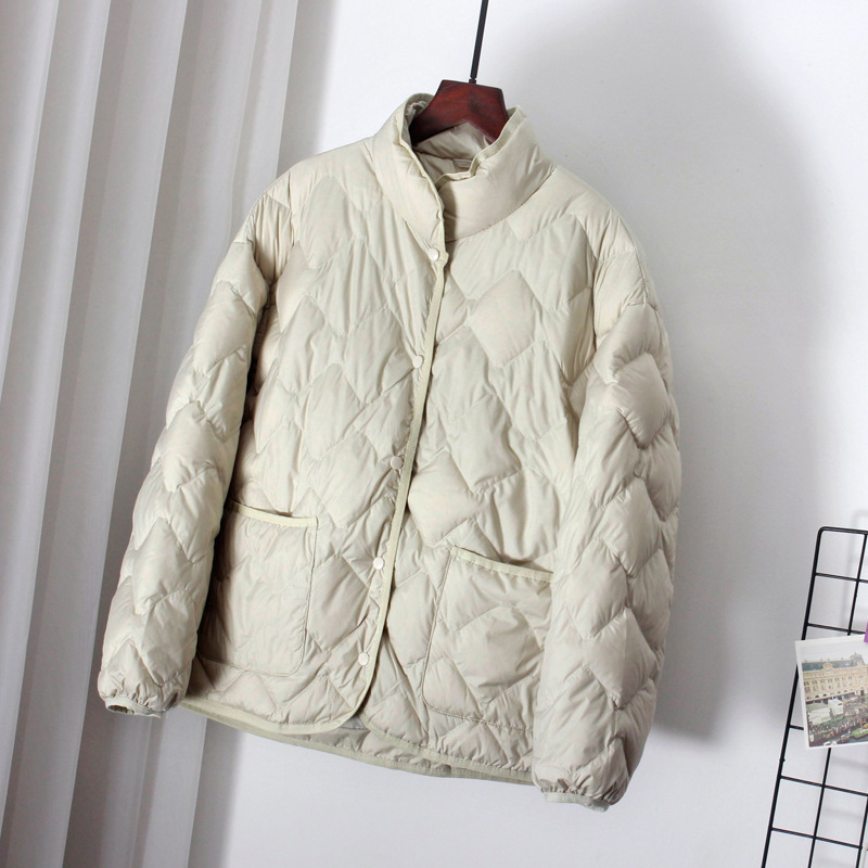 Schinteon femmes ultraléger blanc canard doudoune automne hiver vêtements d'extérieur décontracté Argyle col montant Simple manteau Style coréen