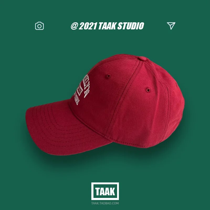 Baseball Hat Women's Spring And Summer, Korean Version, Ins Street, Burgundy Letter Embroidery, Cap, Summer Men