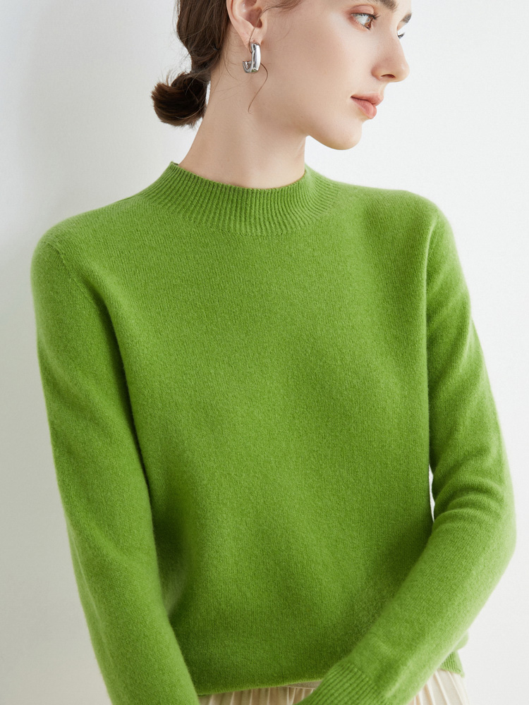 Outono inverno sólido mock-neck pulôver camisola para mulher 100% lã merino casual cashmere malhas roupas femininas básicas topos