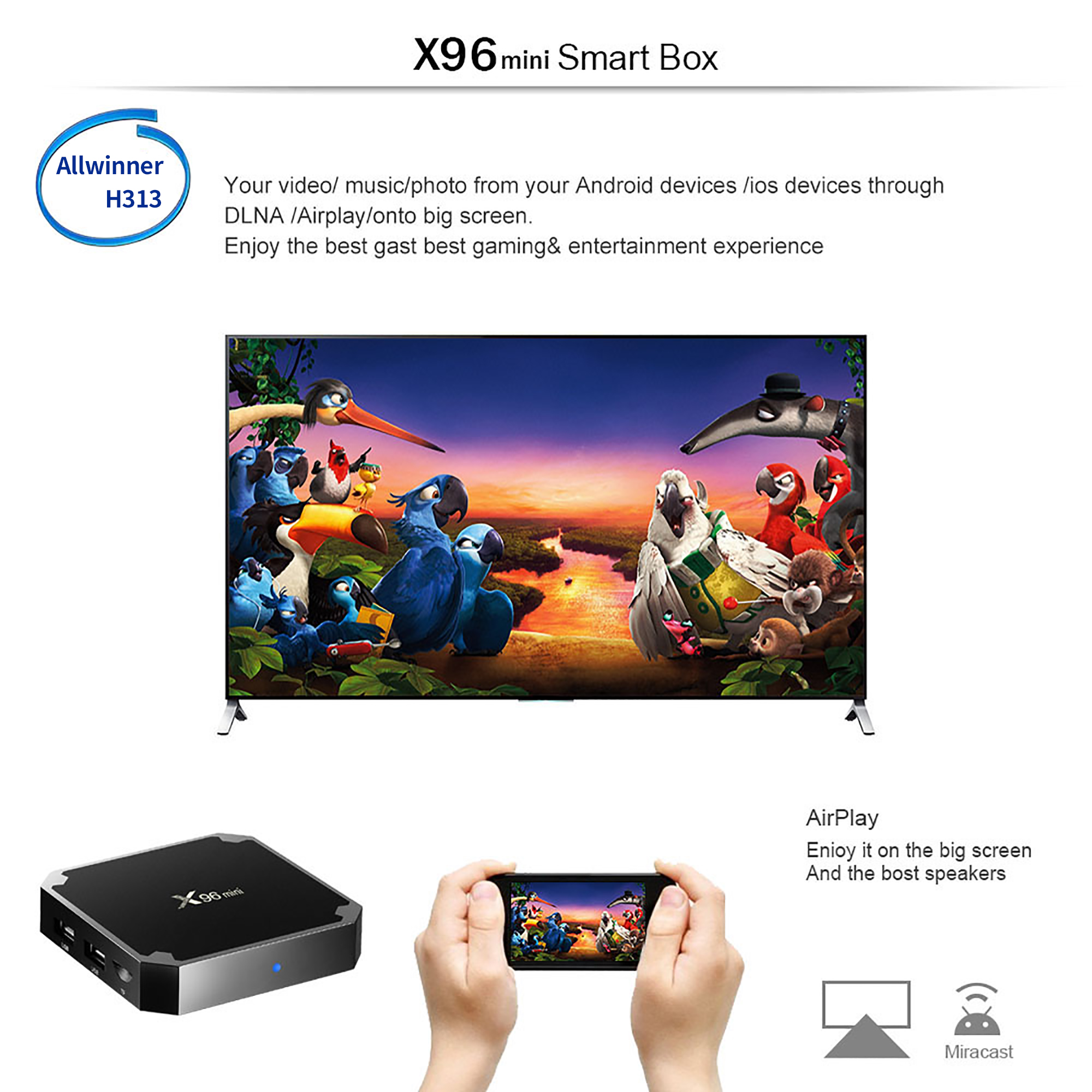 X96 Mini Smart TV BOX Android 9.0 1GB 8GB Allwinner H313 Quad Core Support 4K 3D 30tps WiFi 2.4GHz H.265 VP9 x96mini Set top box