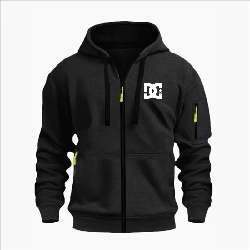 Sudadera con capucha deportiva informal para hombre, blusa holgada de manga larga con bolsillo en el brazo, color sólido, a la moda, para primavera y otoño