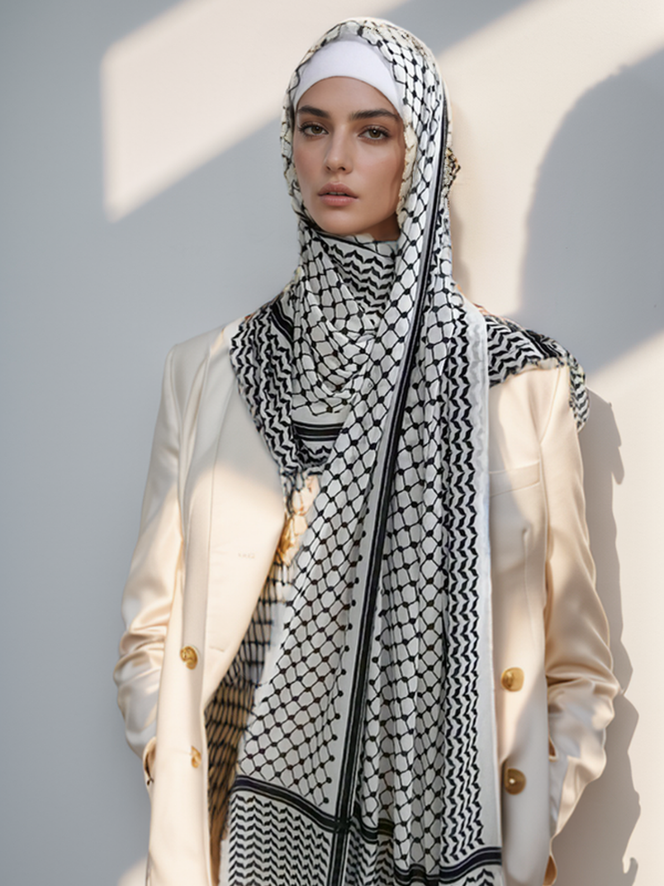 2 uds. De Keffiyeh para mujer con conjunto de tubo, chal estampado de gasa, Echarpe Keffyeh, diademas suaves a la moda para mujer, bufanda árabe geométrica para mujer