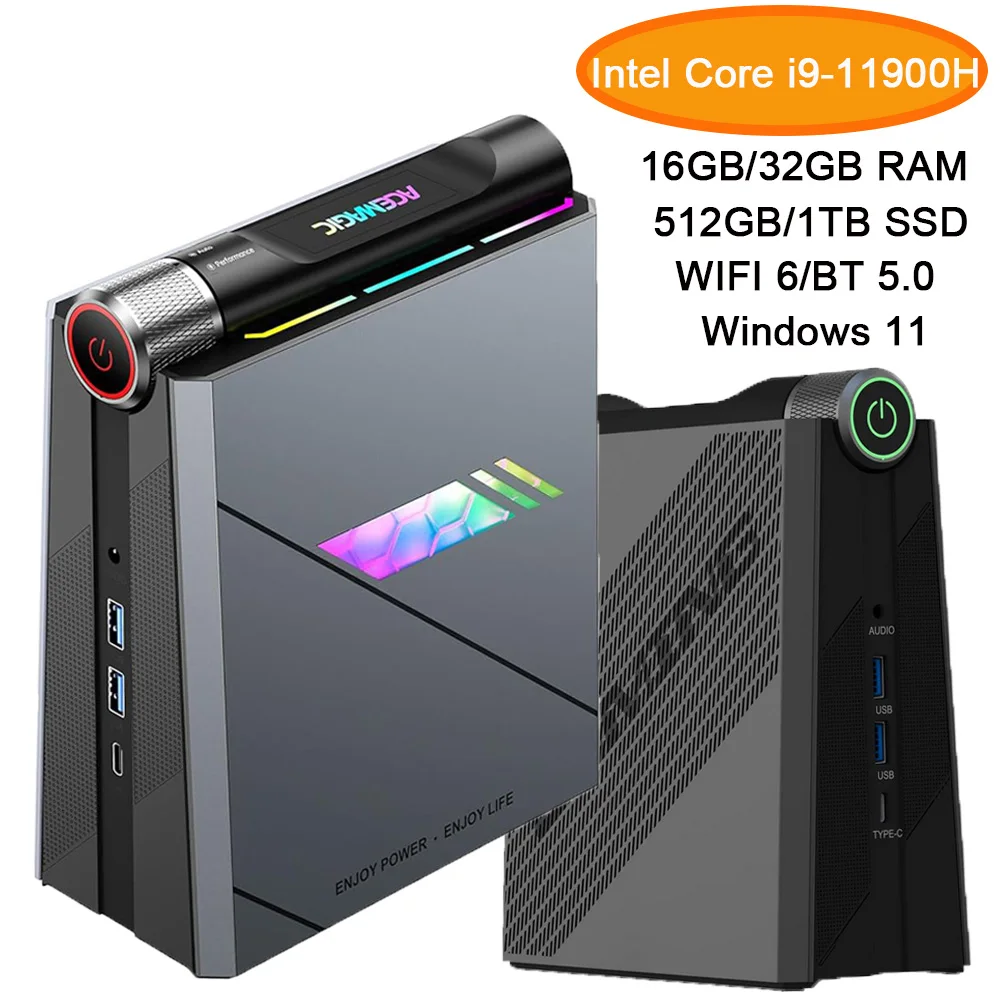 KAMRUI AD08 Mini PC Gaming Intel Core i9-11900H RAM 16/32GB DDR4 512GB/1TB SSD Win11 RGB LightWiFi6/BT5.2 Komputer stacjonarny dla graczy