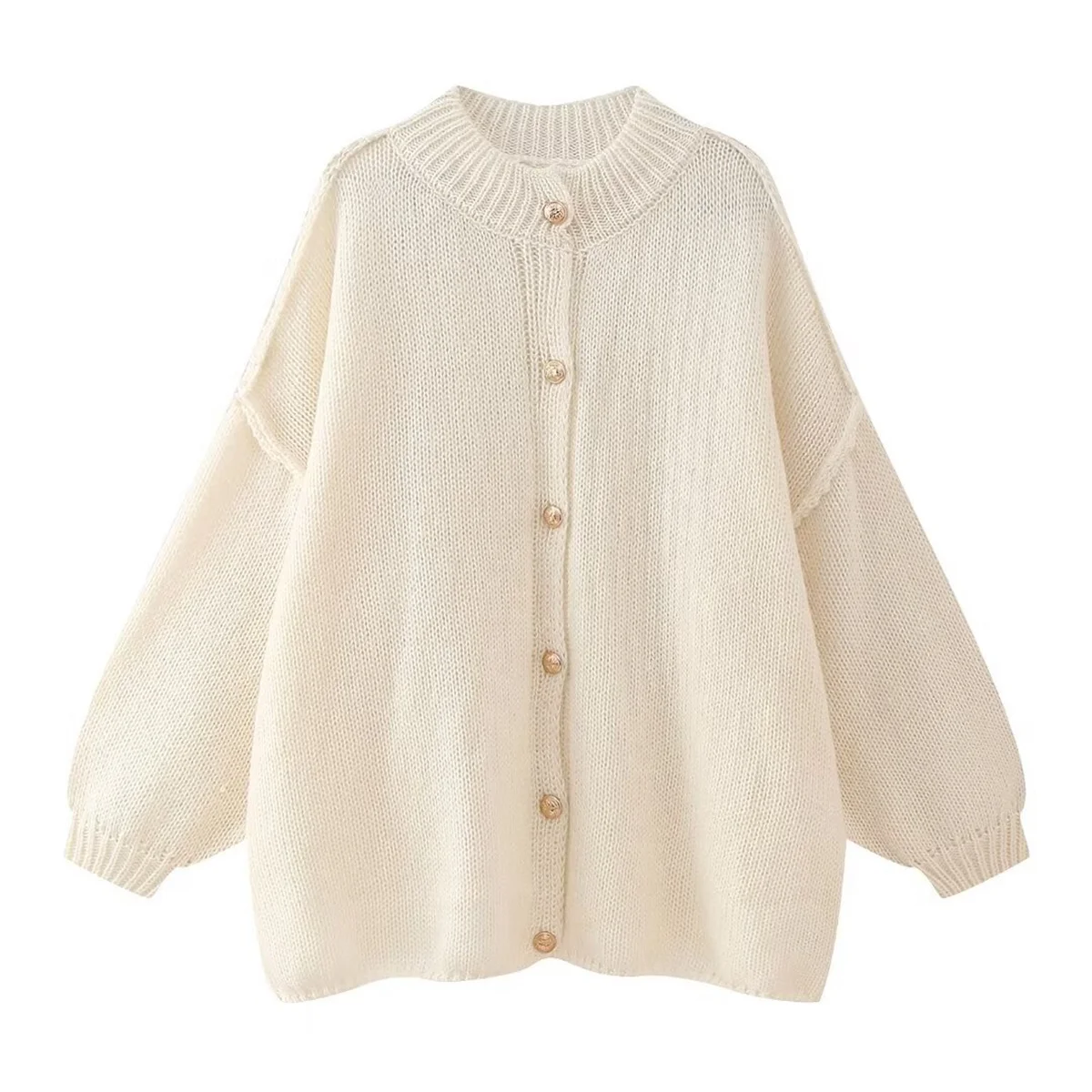 ผู้หญิงเก๋หลวมถักเสื้อกันหนาวแขนยาวฤดูใบไม้ร่วงฤดูหนาว Lazy COZY Basic เสื้อกันหนาวแฟชั่น VINTAGE Coat Lady ชุดลําลอง