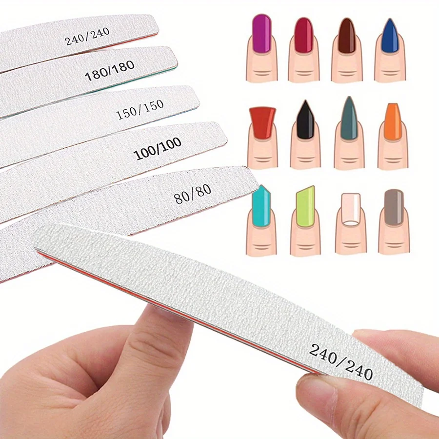 1/3/5/10 Uds lima de uñas profesional 80/100/150/180/240 papel de lija lijado grueso fuerte media luna lima accesorios y herramientas para uñas