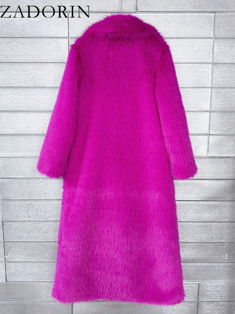 ZADORIN 130 cm Super Lange Pluizige Nepbontjas Vrouw Jas Winter Revers Dikker Witte Nepbontjassen Jas voor Vrouwen Outerwears