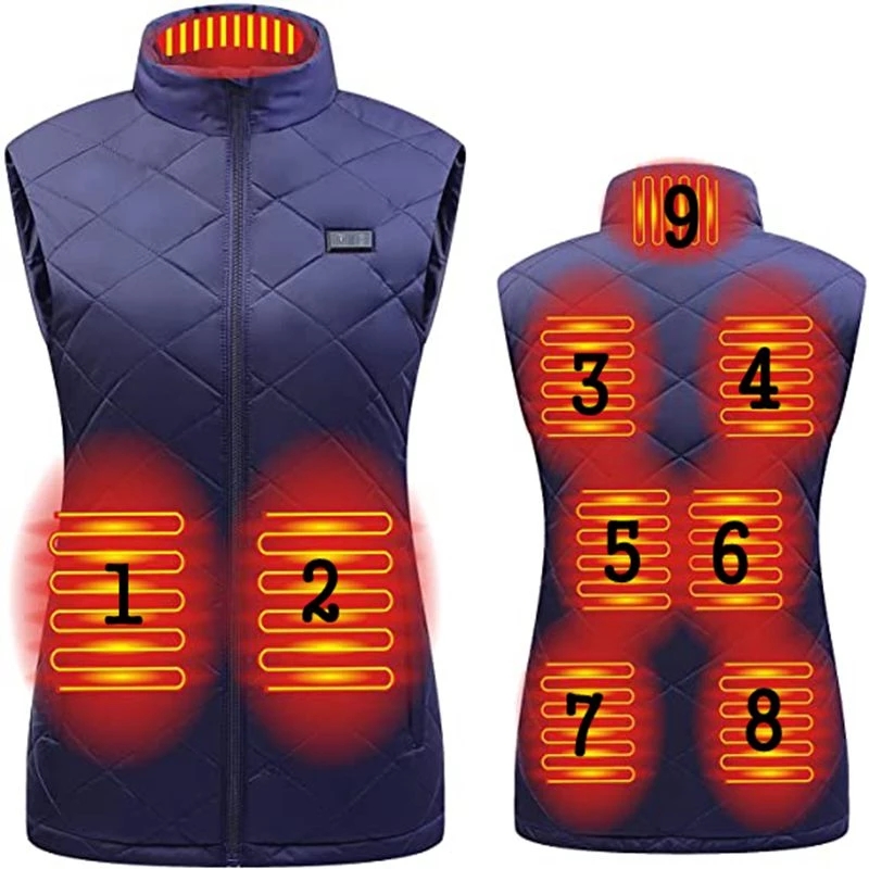 Chaleco calefactor de doble interruptor de 9 zonas para mujer, chaleco de algodón para otoño e invierno, traje de calefacción eléctrica infrarroja USB, chaleco térmico Flexible