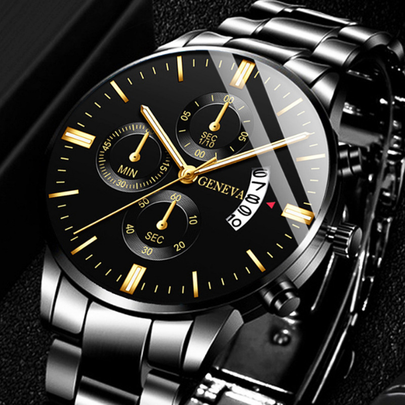 Fashion Mens Watches Luxury Black Stainless Steel Quartz Wrist Watch Man Business Watch for Men Calendar Clock Reloj Hombre