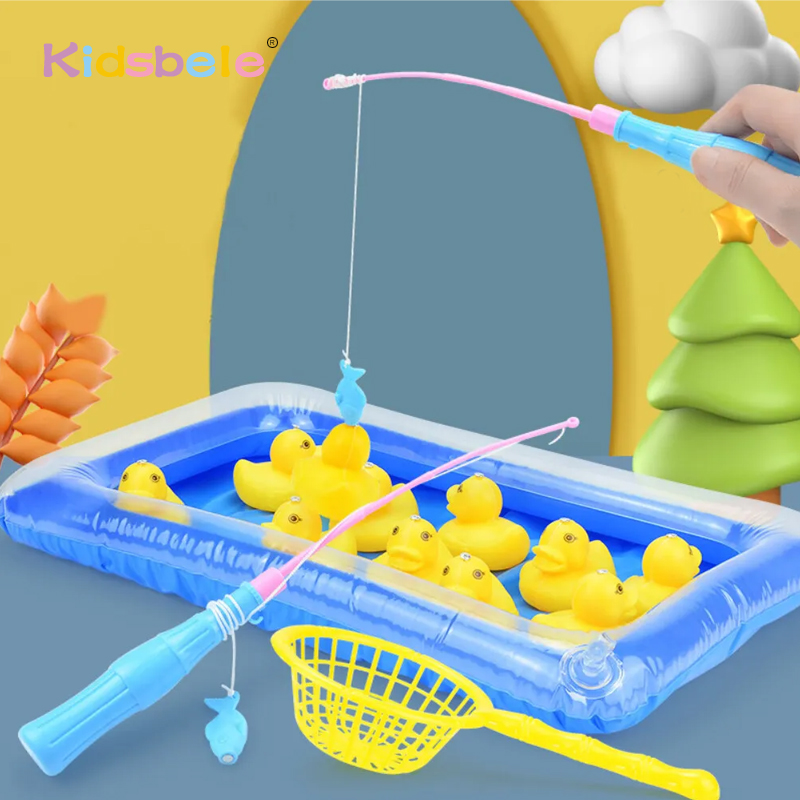 Игра для рыбалки и утки, пруд с 10 утятами, набор магнитных плавающих игрушек, надувной пруд, игра Монтессори, Дошкольная игрушка