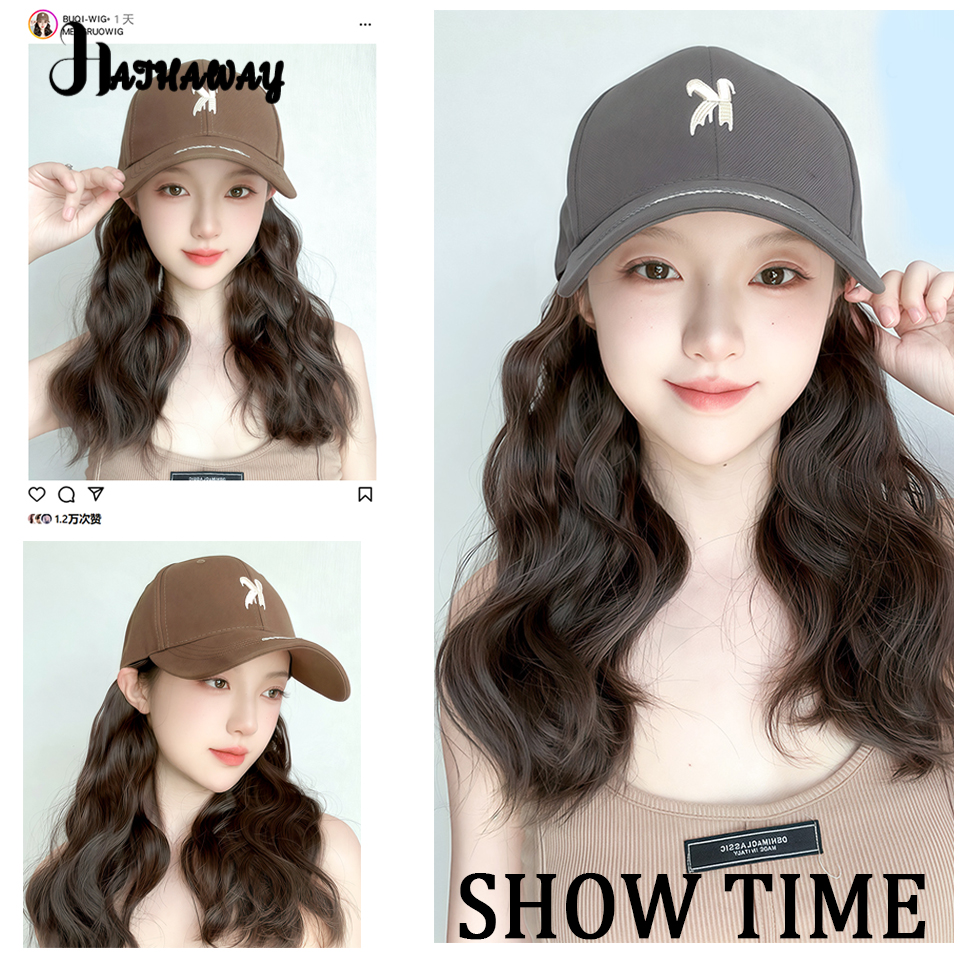 帽子かつら 1 女性ショートカーリーヘア全頭合成調節可能なバックル波形状ナチュラルワイルドウールロール野球帽キャップかつら