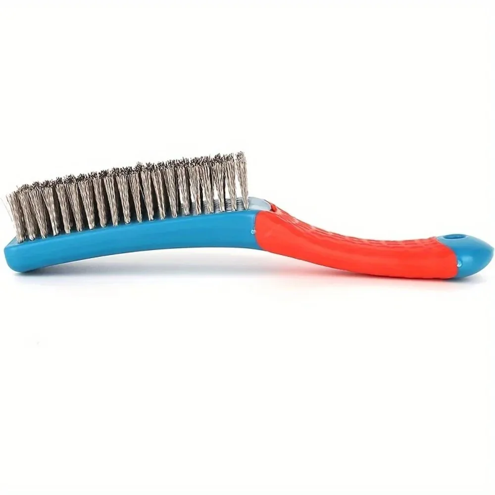 1 cepillo de alambre manual: cerdas de acero inoxidable, mango de plástico ergonómico para eliminación de escoria de óxido y soldadura