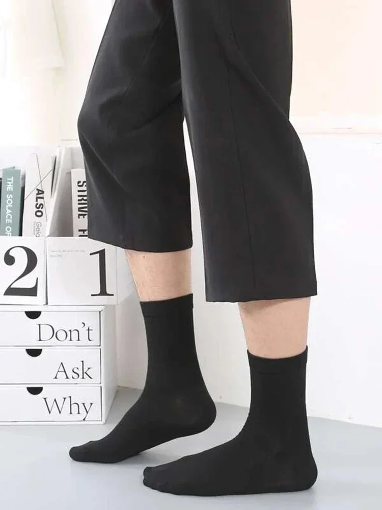 6 pares de calcetines de longitud media de Color sólido para hombre, calcetines de negocios negros clásicos cómodos a la moda para otoño, calcetines cortos de alta calidad para hombre