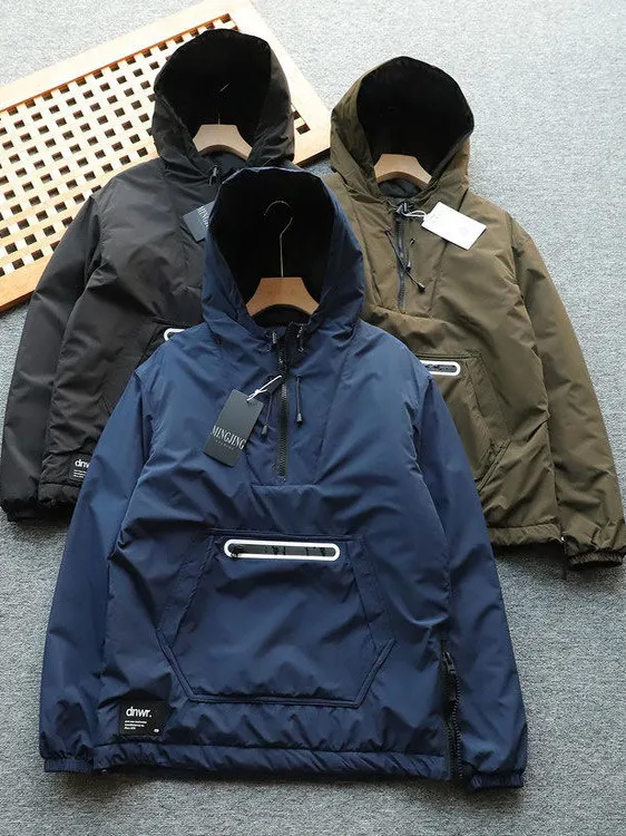 Jaqueta de Aodão Reforçada para Homens, à Prova de Vento e Resistente à Água, com Capuz, Casual, Ajuste Solto, Fechamento c...