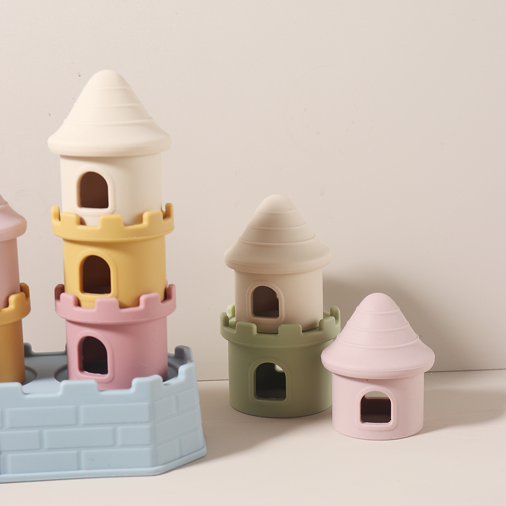 8 pièces/ensemble jouets de dentition pour bébé-ensemble de blocs de construction de château en Silicone, apaiser les gencives douloureuses, empileur sensoriel à croquer sans BPA