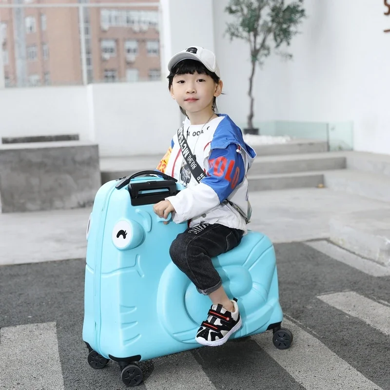 子供のための漫画のスーツケース、トロリーの荷物に乗るために座る、旅行バッグ、車輪付きの子供のスーツケース、ギフトローリングスーツケース、20/24インチ