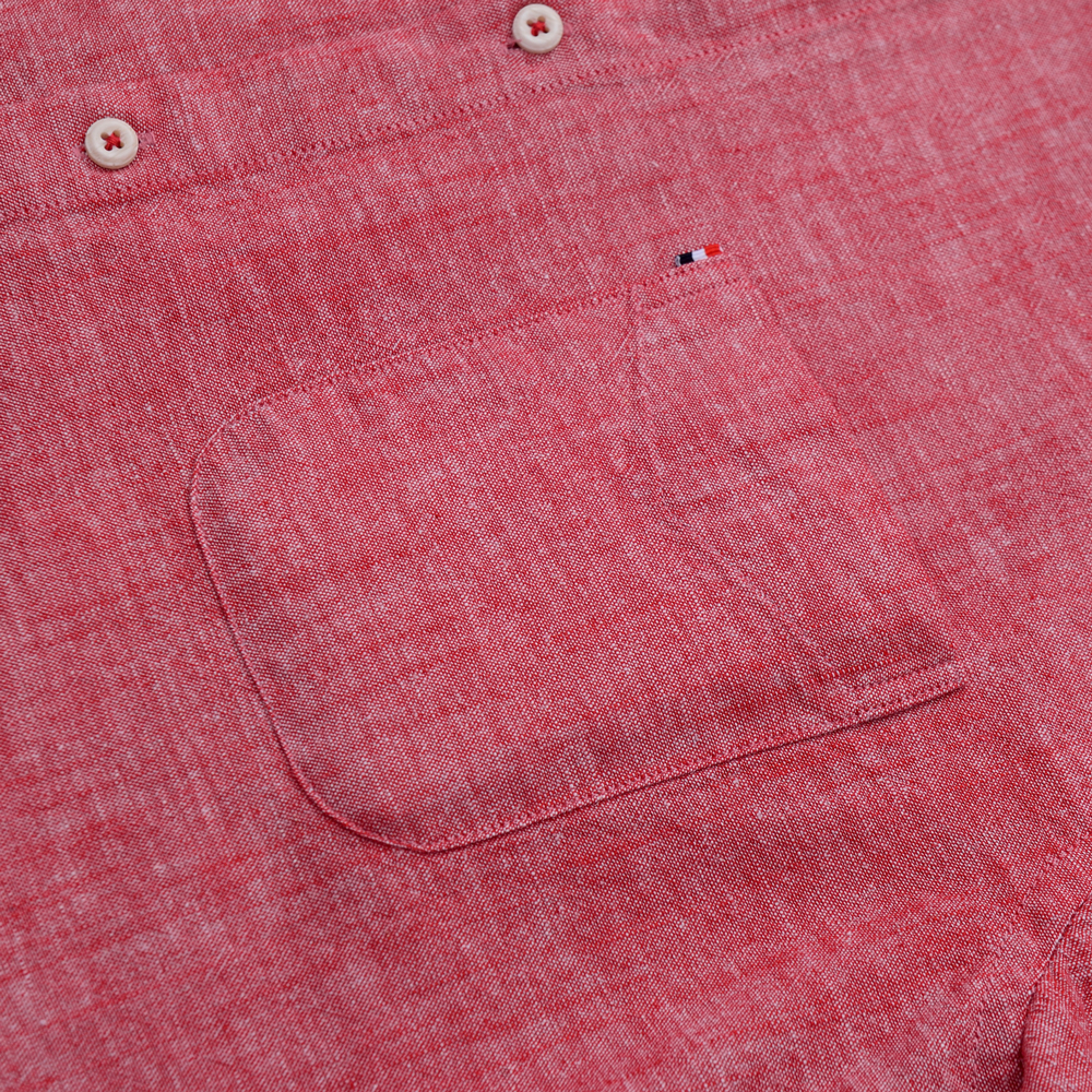 Camisa de vestir con cuello abotonado liso para hombre - Mezcla de lino y algodón transpirable - Manga larga, corte ajustado - Primavera Verano Casual Chic