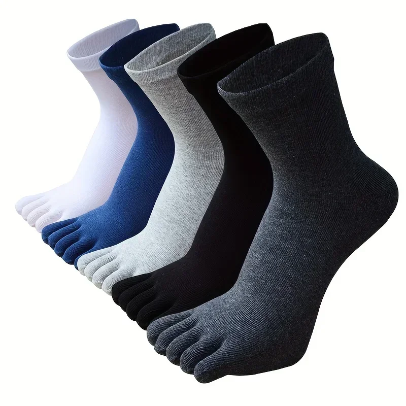 5 Paar einfarbige Fünf-Finger-Socken für Herren, einfache, geruchsbeständige und atmungsaktive Socken mit geteilter Zehenpartie aus Baumwolle