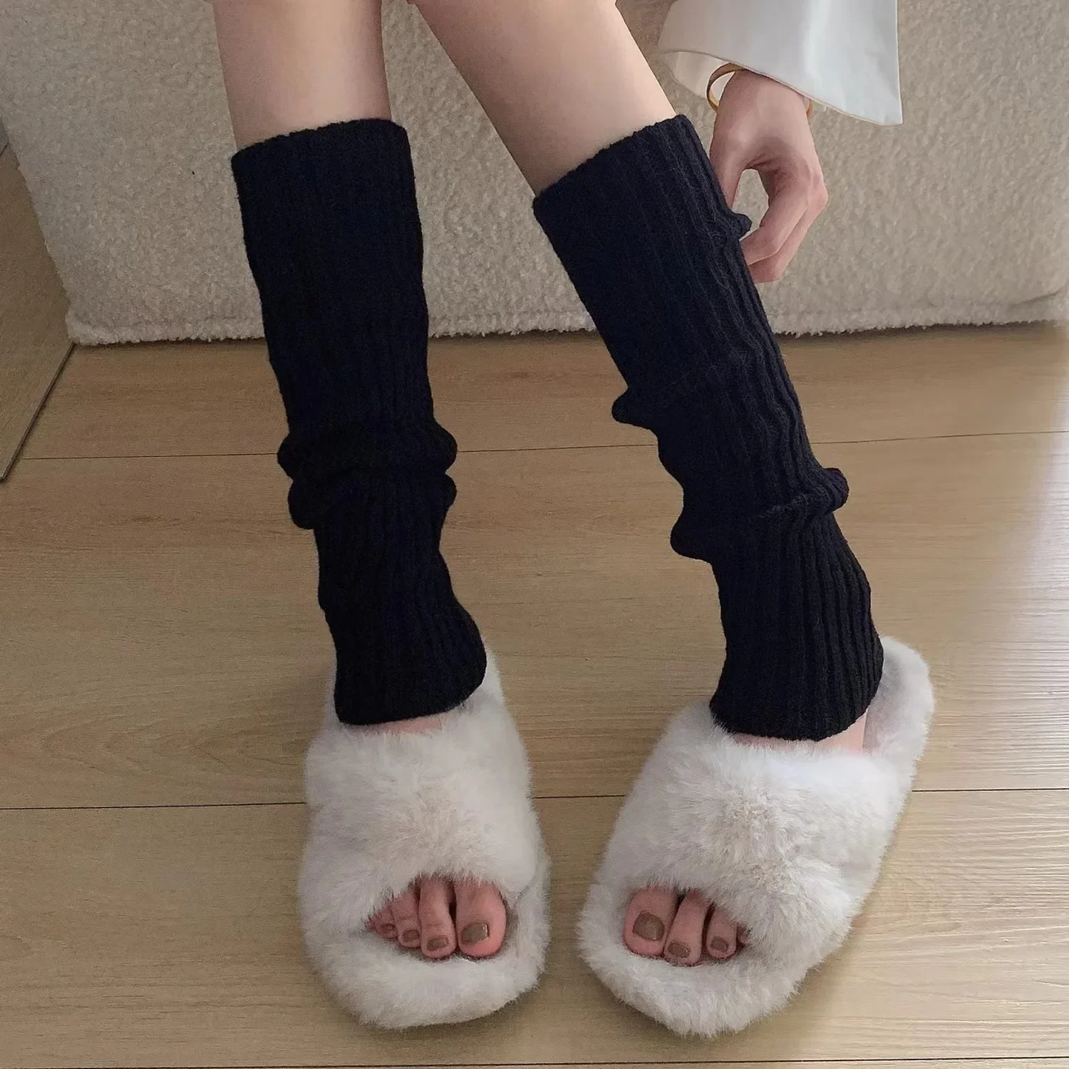 Calentadores de piernas de 42/52/72cm, calcetines Lolita Y2K, cubierta de pie cálida tejida, calentador blanco y negro para mujer, calcetín de ganchillo para otoño e invierno, puños para botas