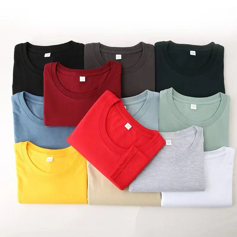 Camiseta de manga larga de algodón con cuello redondo de color sólido para hombre Top cómodo de verano