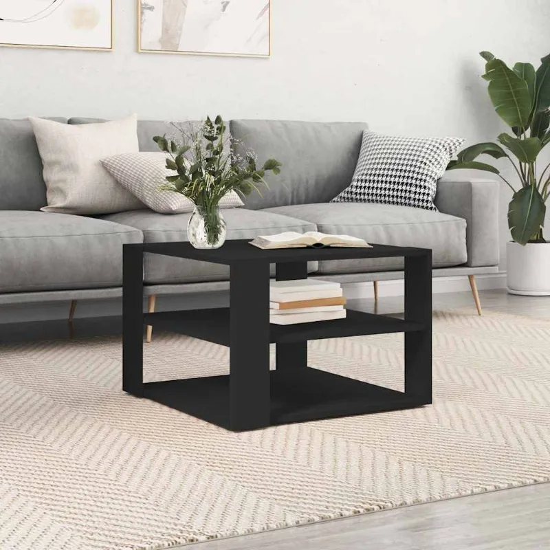 VidaXL Stilvoller Couchtisch aus Holzwerkstoff, Schwarz, 59,5x59,5x40 cm, 3-stöckige Ablage