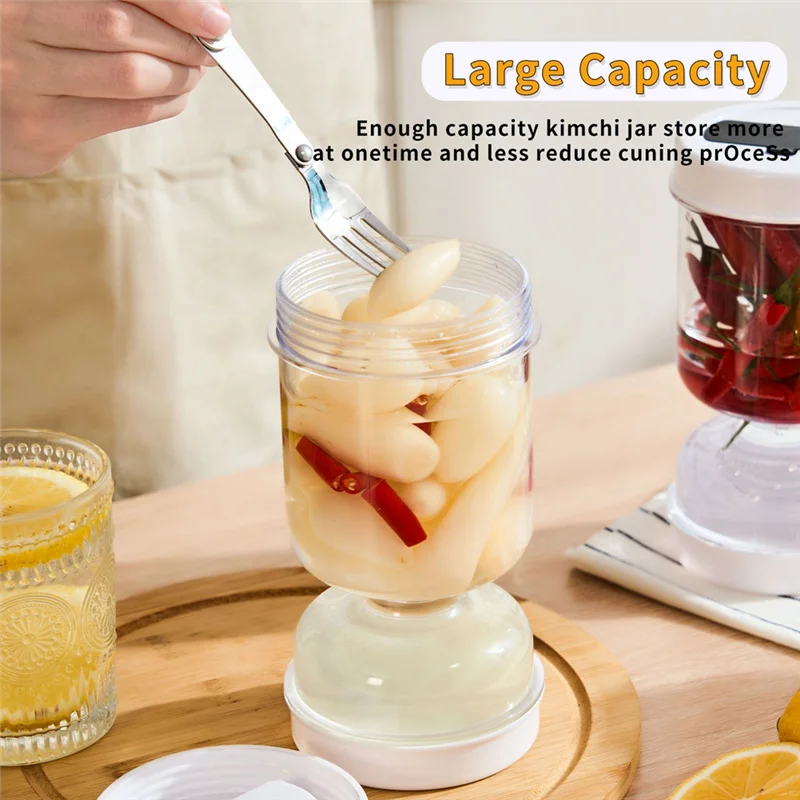 BABQ Pickle Container Jar Easy Kimchi Wet Dry Separation Leak-Proof Lid Canned Pears Olive Pineapple Pickled Cucumber
