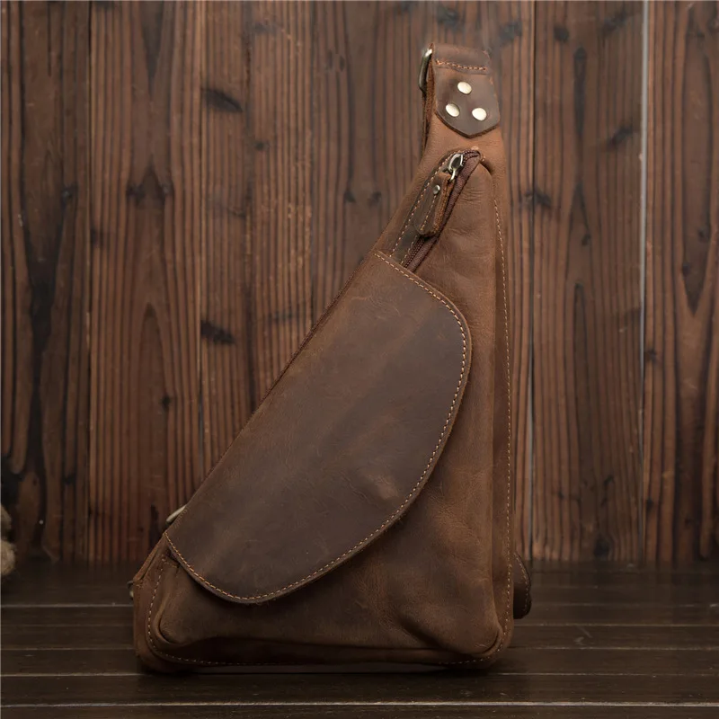 Nam Ban Đầu Ngực Túi Da Thật Đeo Chéo Ngực Túi Đeo Du Lịch Thiết Kế Một Túi Daypack Nam Vintage Trước Ngực