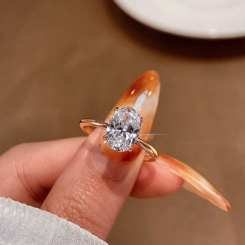 Gra 1-3ct 925 prata esterlina anéis de noivado corte oval solitaire zircônia cúbica anéis de promessa de casamento para mulheres jóias finas