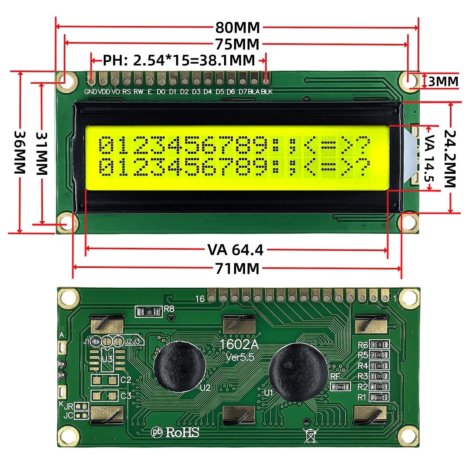 LCD1602 IIC Модуль ЖК-дисплея 16x2 символов ЖК-дисплей PCF8574 PCF8574T Интерфейс адаптера I2C 5 В Синий Желтый Зеленый Экран для Arduino