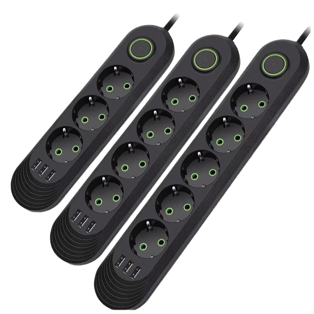 2500W EU Plug AC Outlet Multiprise Power Strip 2m Extension Cord Electrical Socket Network Filter With USB Ports Fast Charging