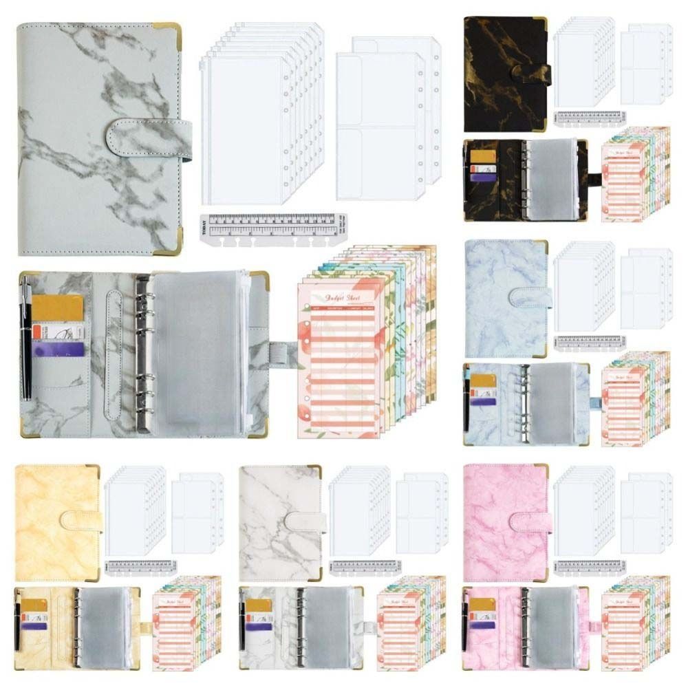 Marbling Money Saving Binder PU Card Holder Savings Challenges Book Waterproof Money Planner Money Saving Notebook Charge Up