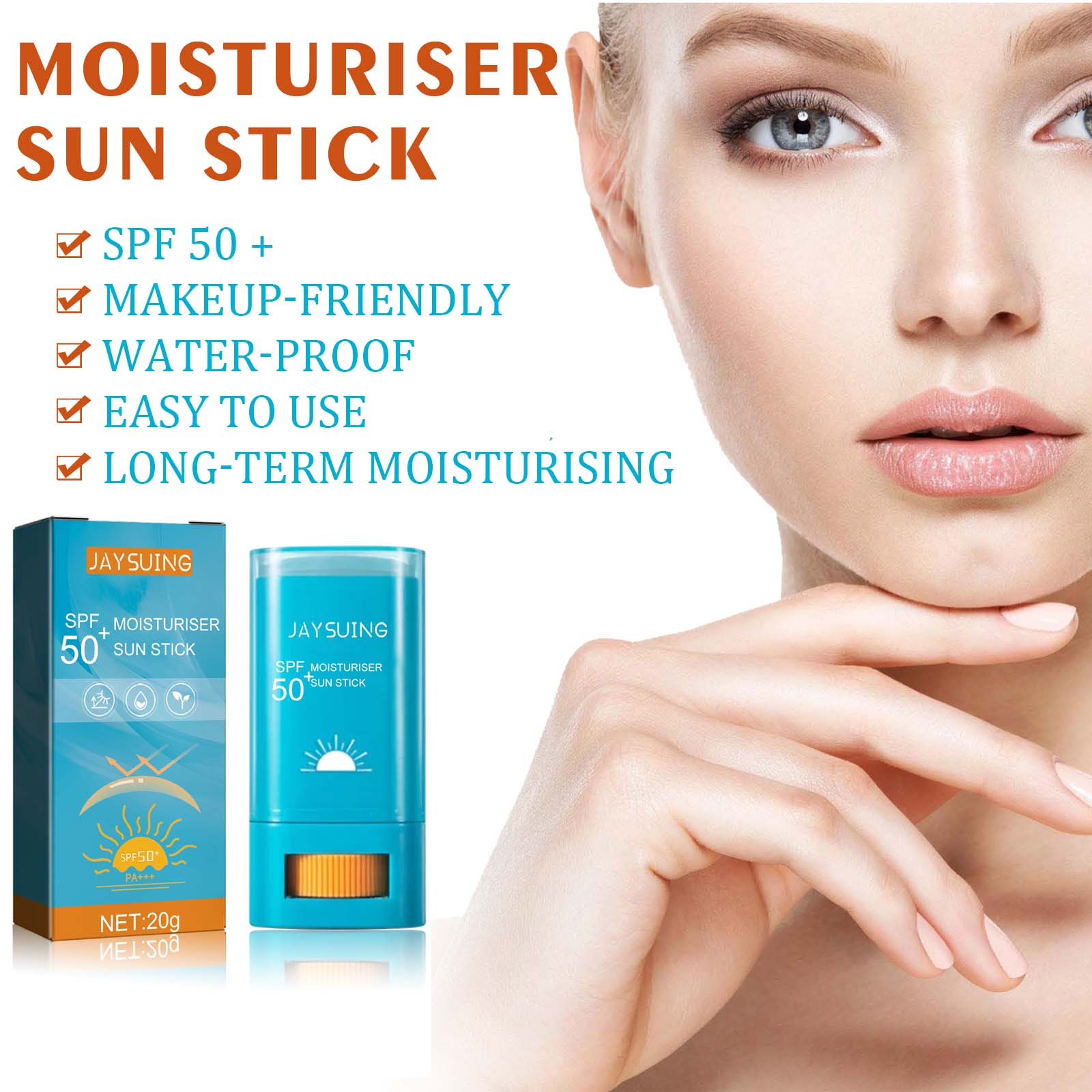 Bâton solaire hydratant SPF50 + Protection UV, imperméable et résistant à la sueur, léger, Isolation Non grasse, bâton de protection solaire pour le visage et le corps