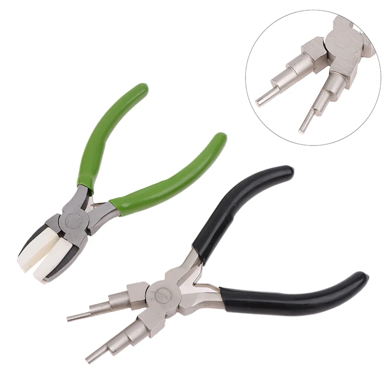 Alicates de punta plana verde, alicates de punta redonda 6 en 1 negros para envolver cables, fabricación de joyas, fabricación de bucles, alicates diagonales duraderos