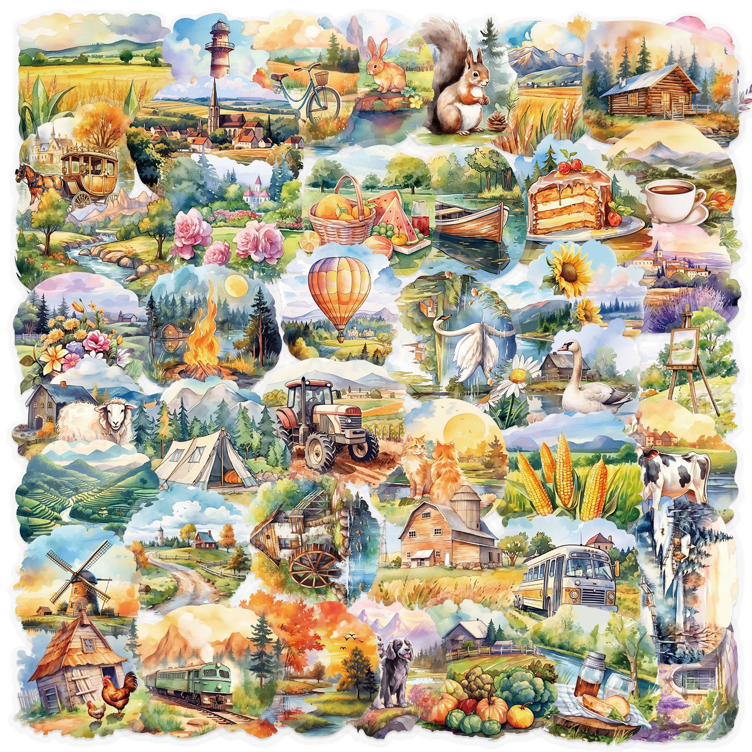 50 pçs cenário rural adesivo decoração scrapbooking pet adesivo estético coreano papelaria material escolar