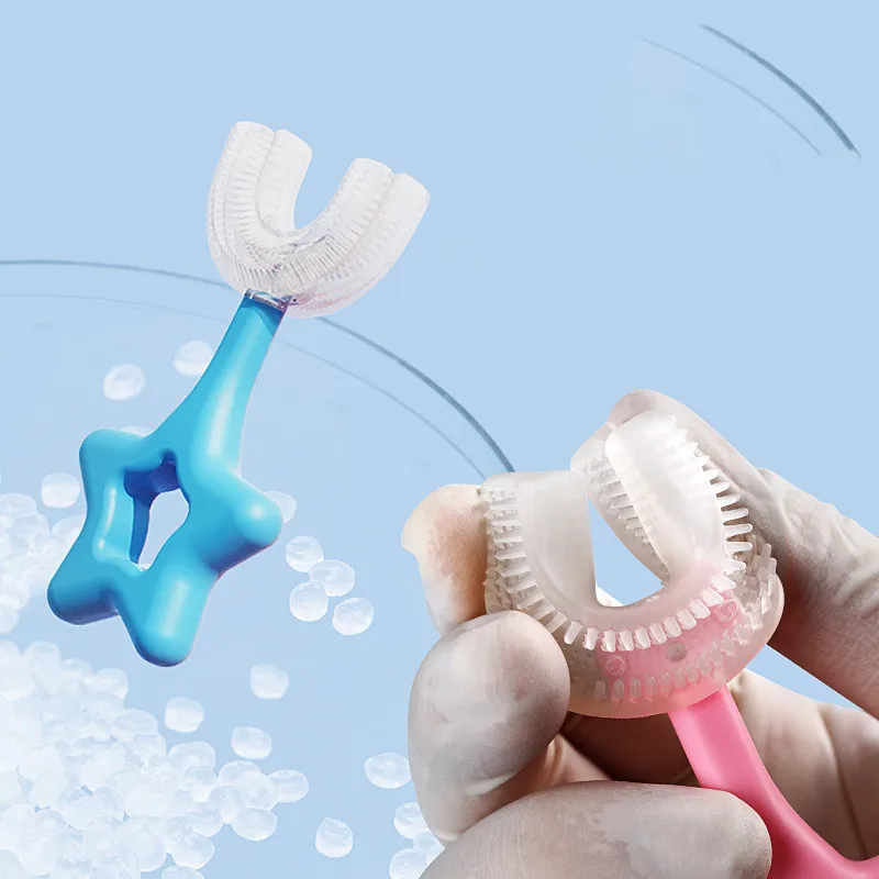Treinamento de silicone sólido 360 escova de dentes para crianças do bebê macio em forma de u recém-nascido clareamento dos dentes mordedores cuidados de saúde mais limpo