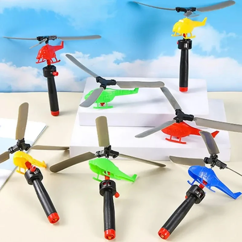 1/3/6 PCS Divertimento Sport All'aria Aperta Giocattoli Volanti Maniglia Tirare Filo Aerei Giocattoli Giocattolo Volante Elicottero per I Bambini 360 °   Elicottero rotante