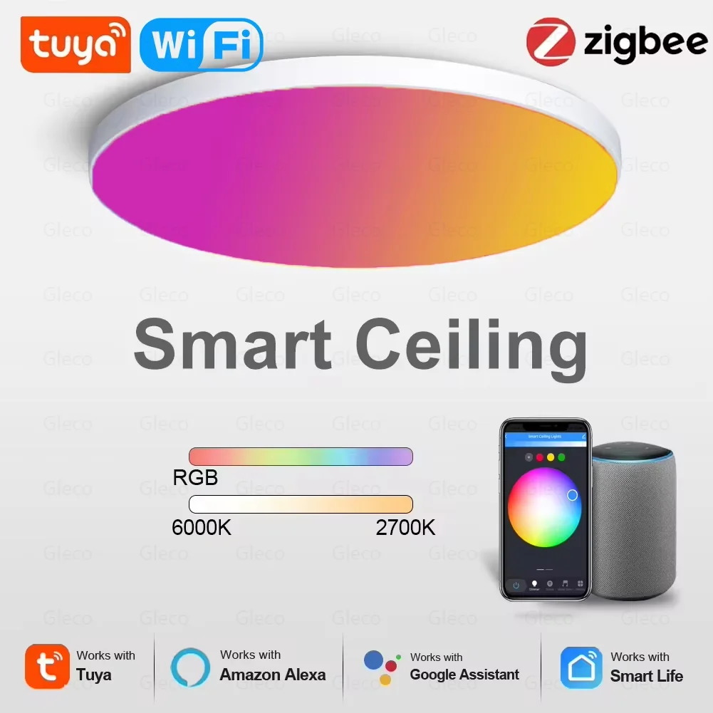 Tuya zigbee 3.0 luz de teto inteligente wifi rgbcw conduziu a lâmpada do teto sala estar decoração casa lâmpada inteligente para alexa, google casa