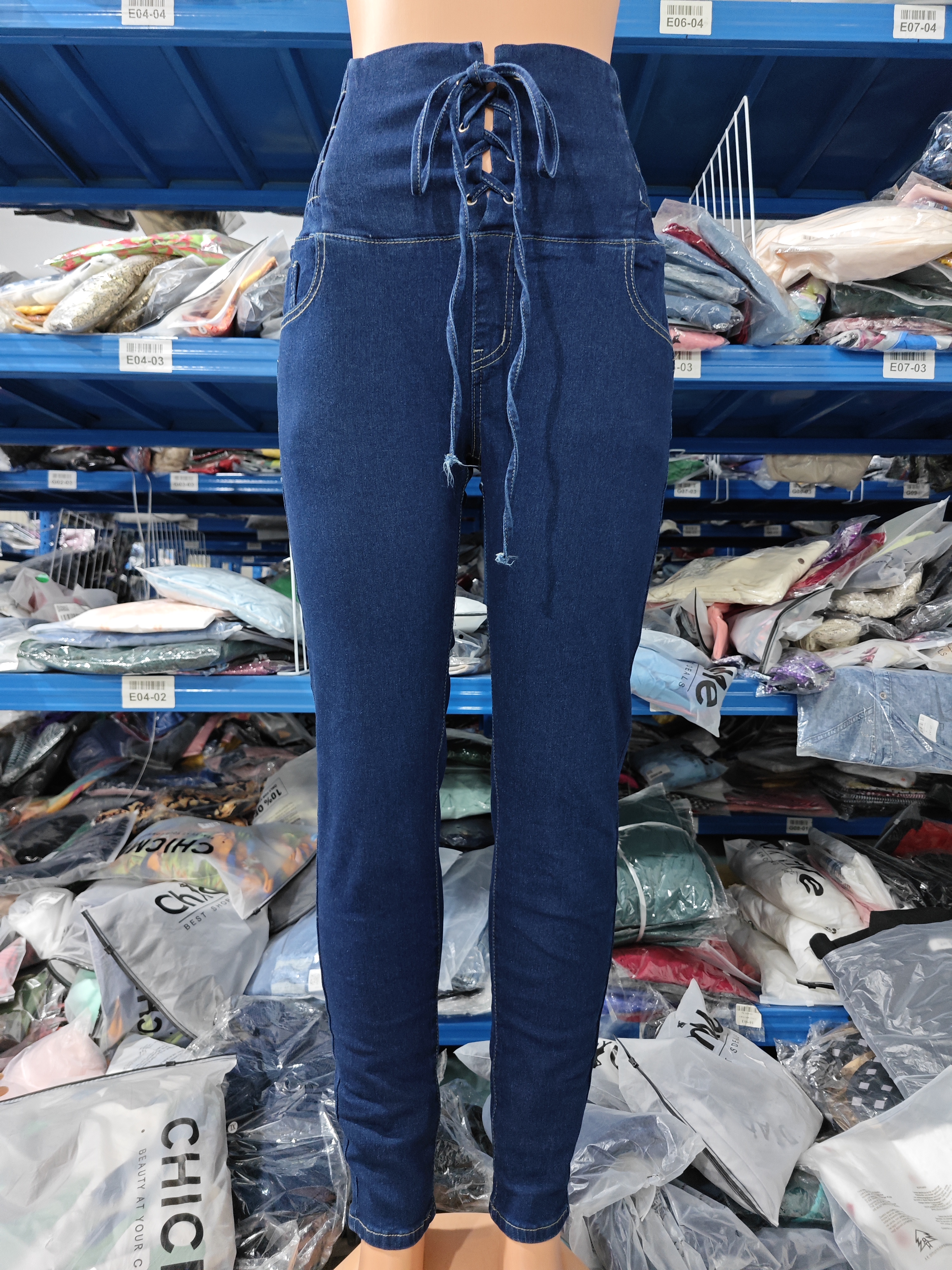Casual สูงเอวกางเกงยีนส์ Skinny สำหรับผู้หญิง Grommet ตาไก่ Lace-Up ออกแบบ Plain แฟชั่นผู้หญิง Denim กางเกง