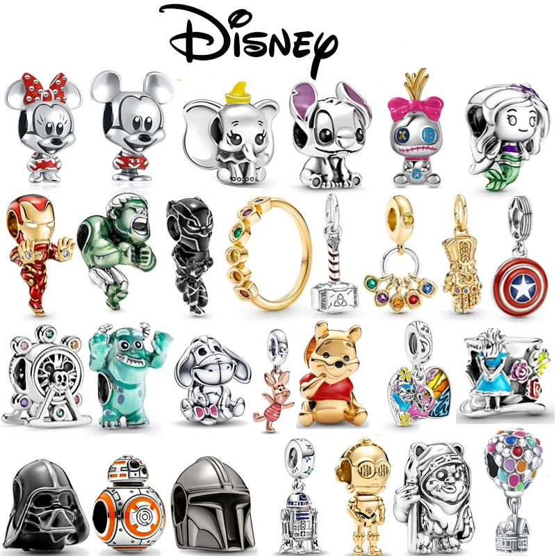 925 Plata Disney 100th princesa carrito de calabaza Mickey Minnie Dumbo Charm Stitch Beads Fit Pulseras originales joyería DIY