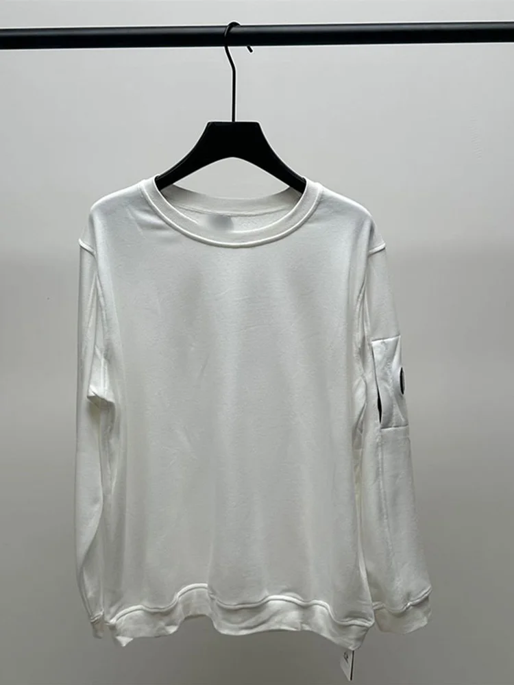 힙합 남성 스포츠 풀오버 솔리드 컬러 크루 넥 스웨트 남성용 지퍼 포켓 렌즈 장식 스웨트 streetwear 2024 y2k