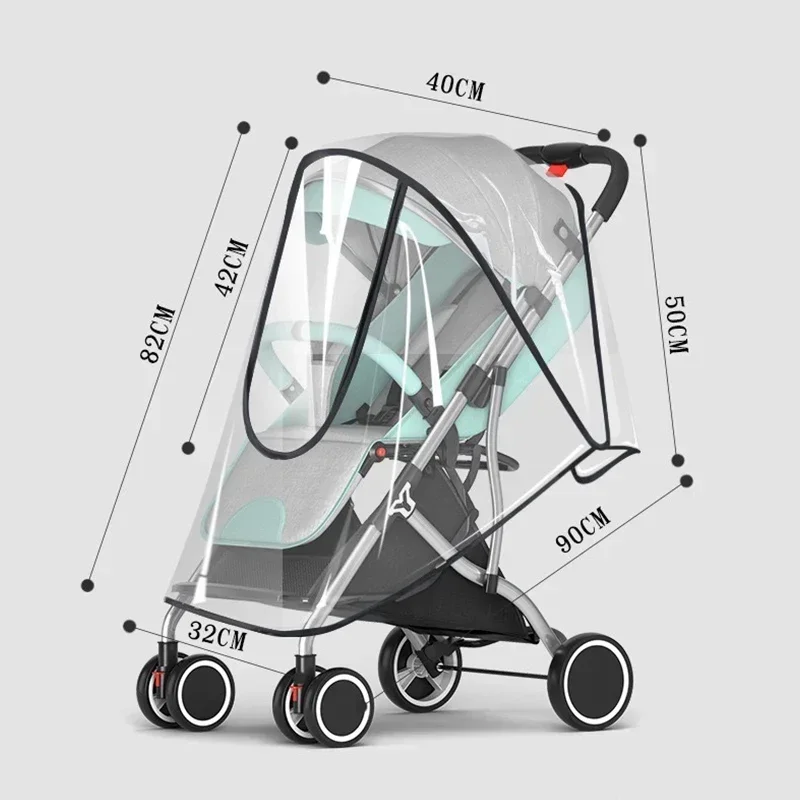 Capa universal à prova d'água para carrinho de bebê, acessórios para carrinho de bebê, proteção transparente contra poeira e vento, zíper aberto para carrinhos, capa de chuva